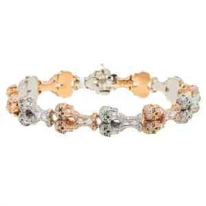 14k Two Tone Gold Diamond Skulls Bracelet 8.18 Ctw