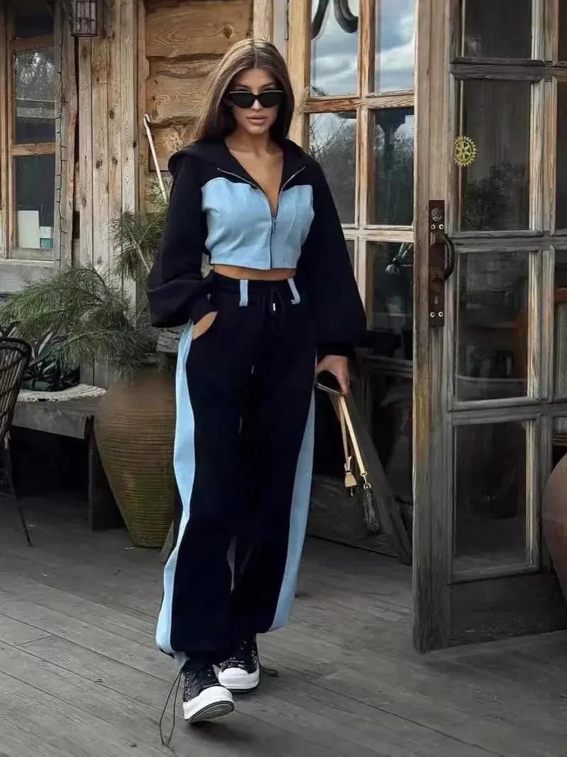 2024 Autumn Women’s Casual Contrast Hoodies & Pants Co Ord Set