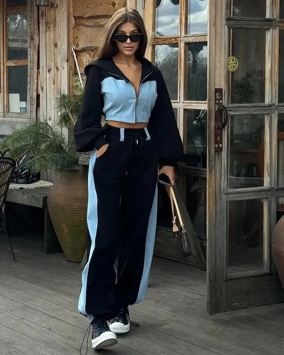 2024 Autumn Women’s Casual Contrast Hoodies & Pants Co Ord Set