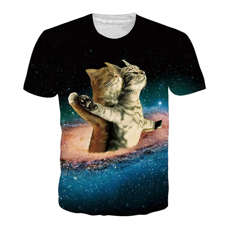 3D Graphic Printed Short Sleeve Shirts Colorful Cats