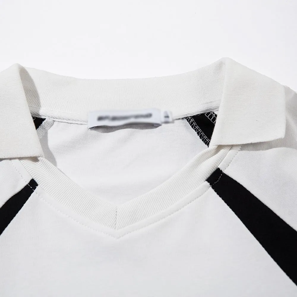 American Style Street Trendy Contrast Color Stitching Polo Collar Long-sleeved Men's Sweatshirt Spring And Autumn Racing Suit V-neck Lapel Sports T-shirt