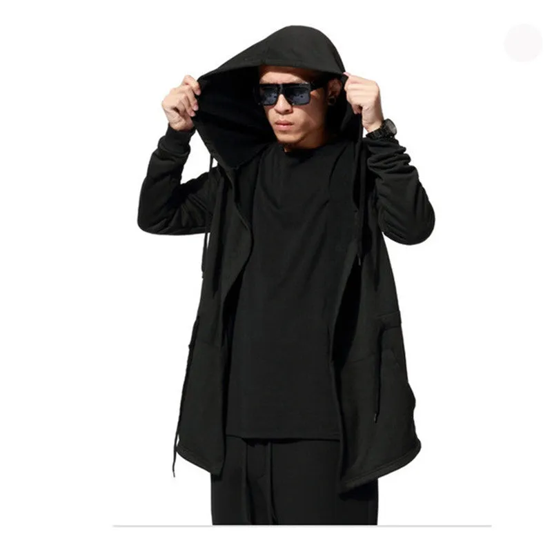 Black Cloak Hooded Male Streetwear Hip Hop Long Hoodies Clothing Men Outerwear Cool Man