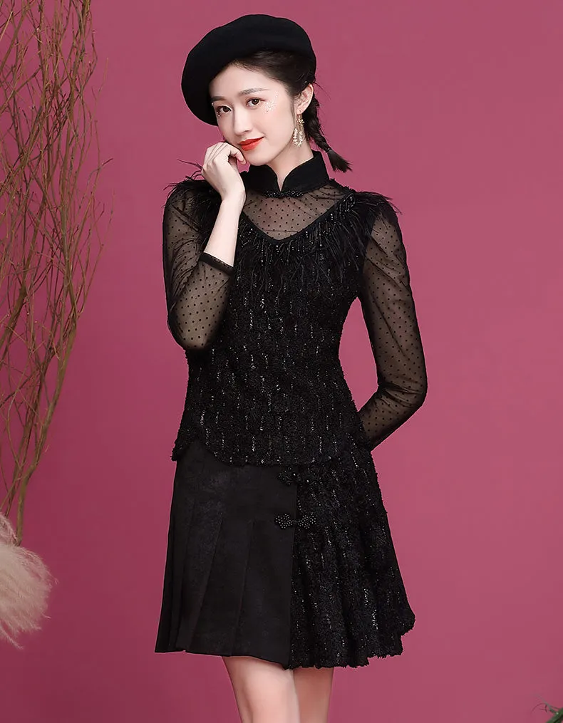 Black Two-Piece Qipao Cheongsam