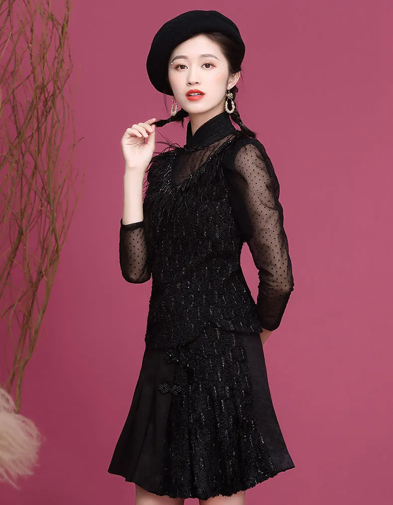 Black Two-Piece Qipao Cheongsam