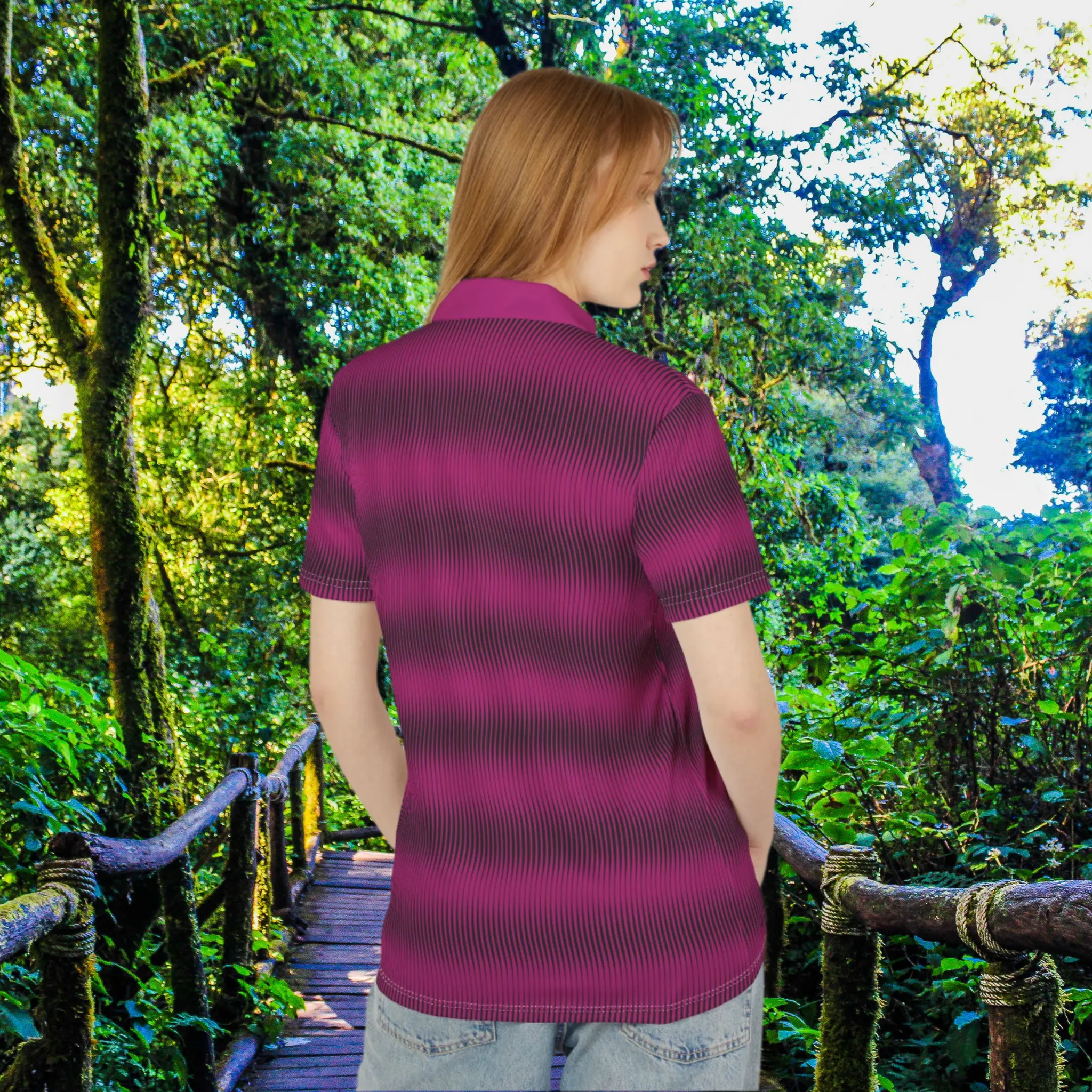 Bubble Gum Pink Swirly Pattern Unisex Casual Short-Sleeve Polo Shirt