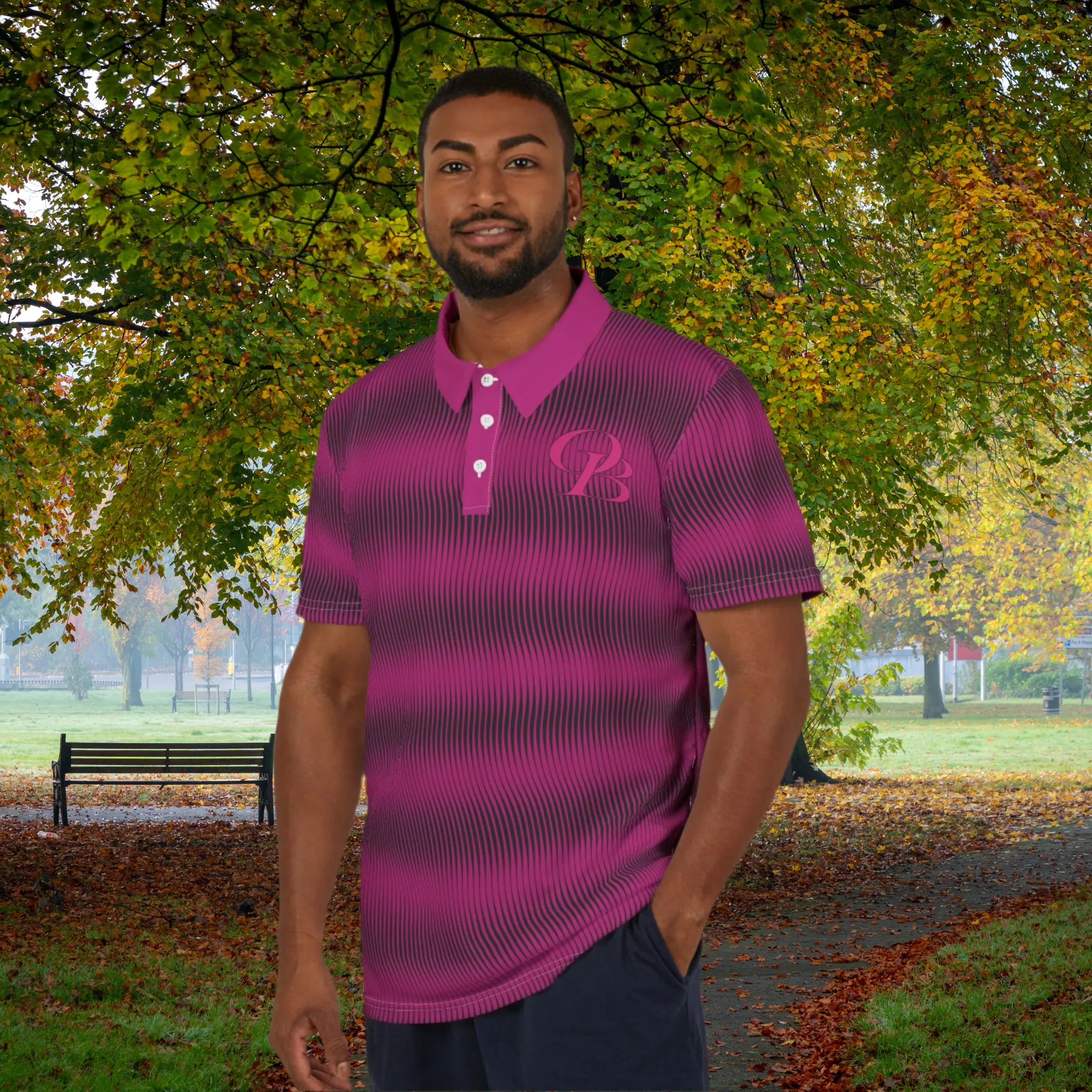 Bubble Gum Pink Swirly Pattern Unisex Casual Short-Sleeve Polo Shirt
