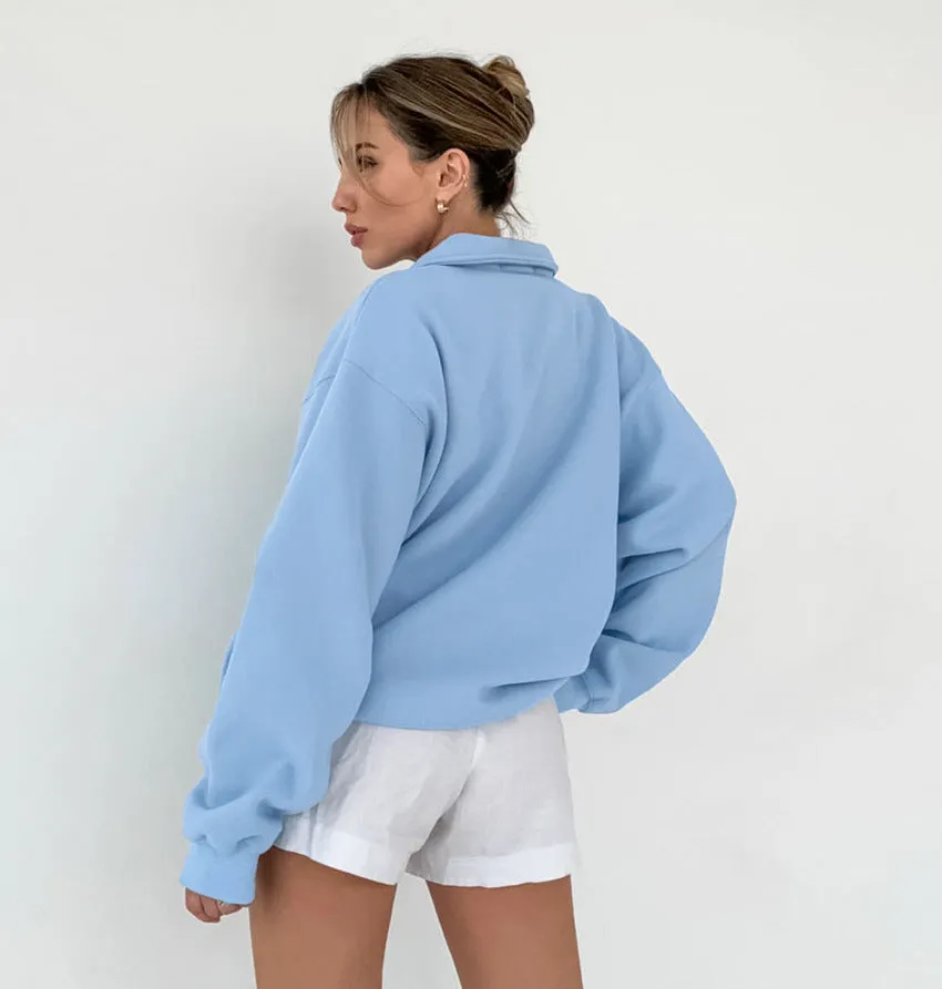 Button Down Turtleneck Sweatshirt
