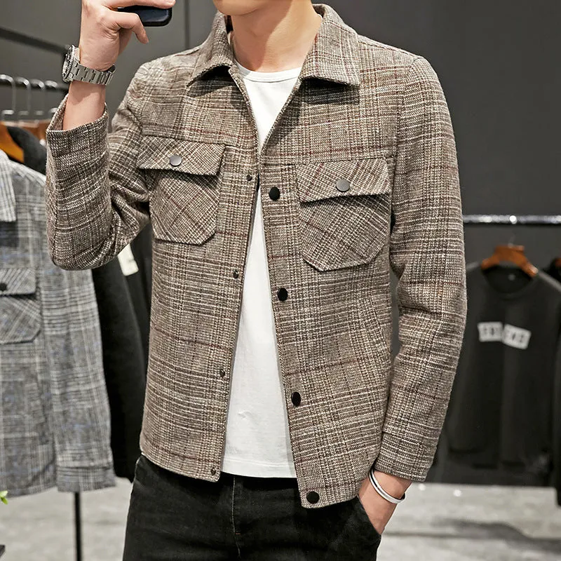 Casual Cropped Lapel Plaid Jacket