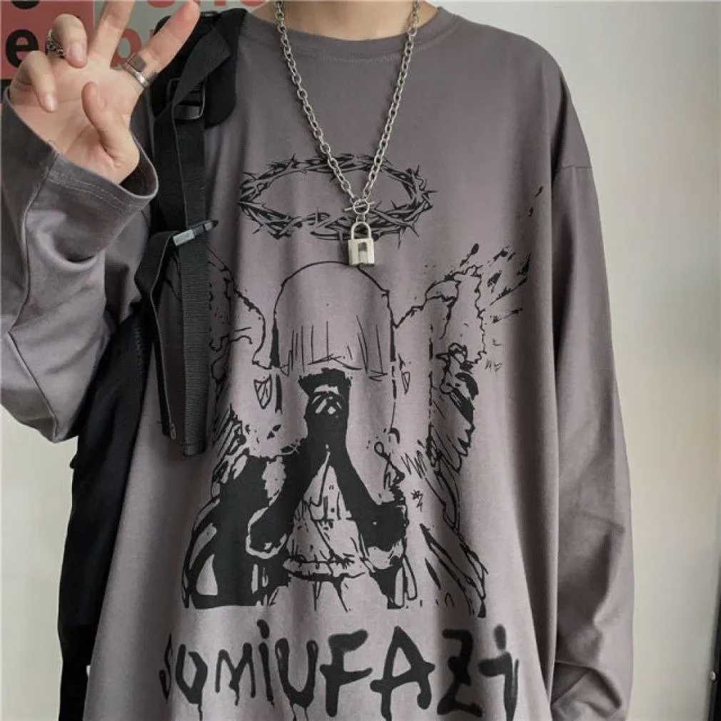 ContiNent 33 Men Long Sleeve T-shirts Autumn Print Gothic Vintage Ulzzang Cozy High Street Streetwear 5XL Baggy Korean Trendy