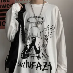 ContiNent 33 Men Long Sleeve T-shirts Autumn Print Gothic Vintage Ulzzang Cozy High Street Streetwear 5XL Baggy Korean Trendy