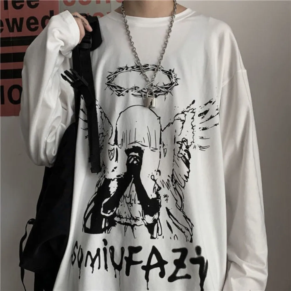 ContiNent 33 Men Long Sleeve T-shirts Autumn Print Gothic Vintage Ulzzang Cozy High Street Streetwear 5XL Baggy Korean Trendy