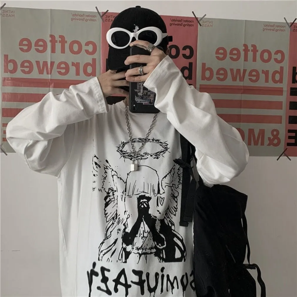 ContiNent 33 Men Long Sleeve T-shirts Autumn Print Gothic Vintage Ulzzang Cozy High Street Streetwear 5XL Baggy Korean Trendy