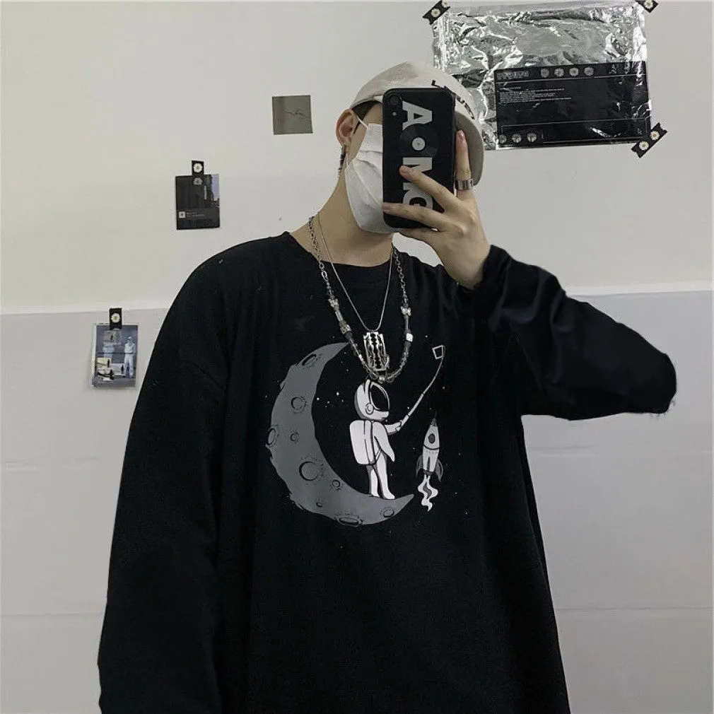 ContiNent 33 Men Long Sleeve T-shirts Autumn Print Gothic Vintage Ulzzang Cozy High Street Streetwear 5XL Baggy Korean Trendy