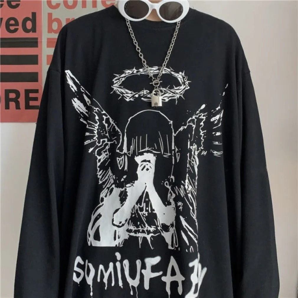 ContiNent 33 Men Long Sleeve T-shirts Autumn Print Gothic Vintage Ulzzang Cozy High Street Streetwear 5XL Baggy Korean Trendy