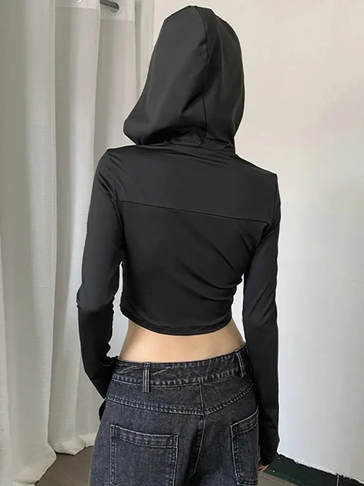 Cyber Techwear Hooded Crop Jacket