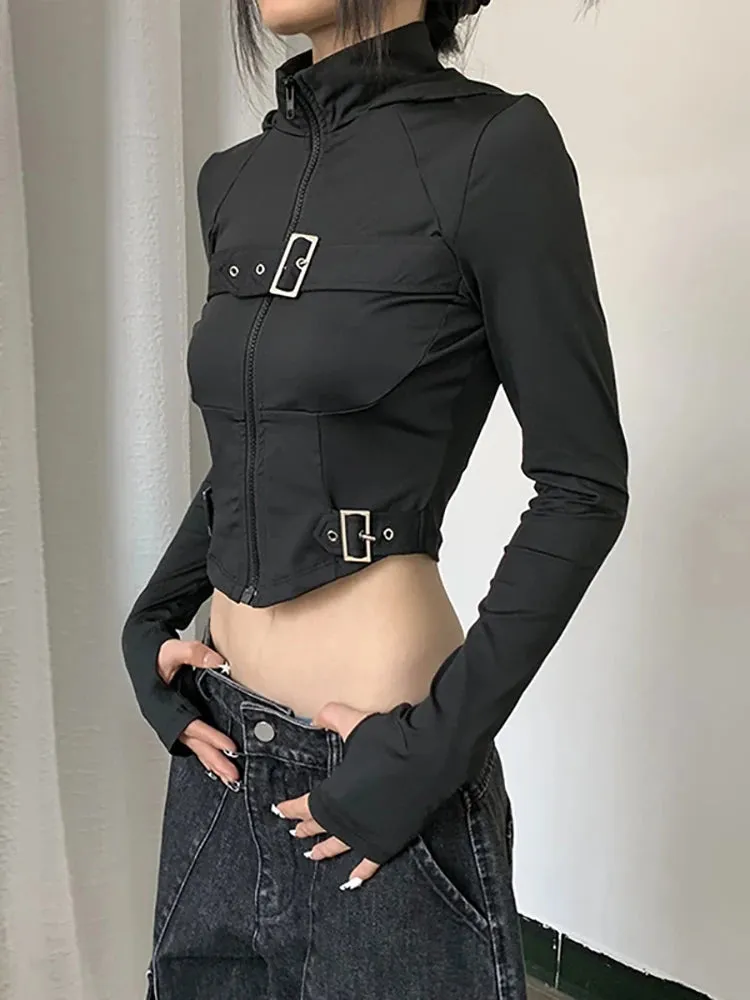 Cyber Techwear Hooded Crop Jacket