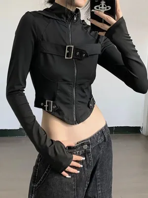 Cyber Techwear Hooded Crop Jacket
