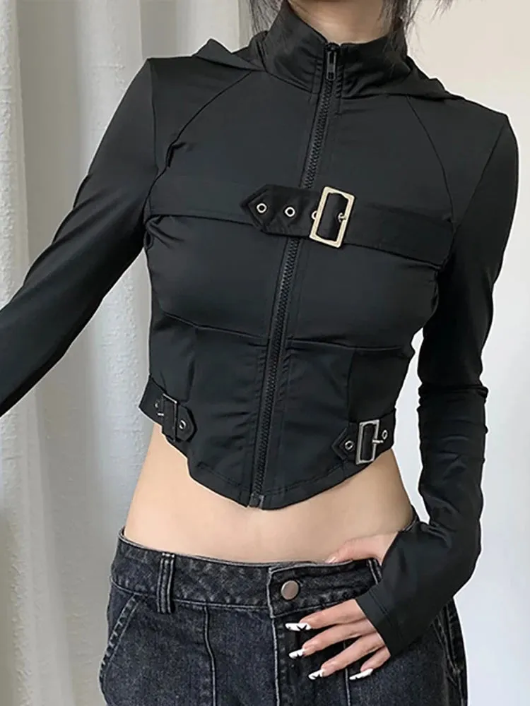 Cyber Techwear Hooded Crop Jacket