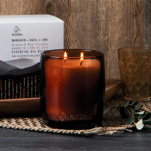 Equilibrium Mandarin, Basil & Lime Scented Soy Candle - 400g