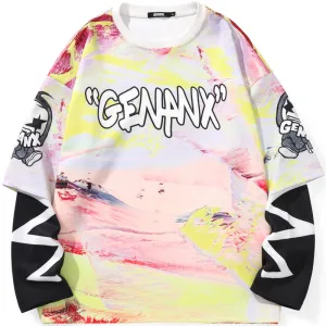 Fake Two Piece Hip Hop Crew Neck Sweatshirt