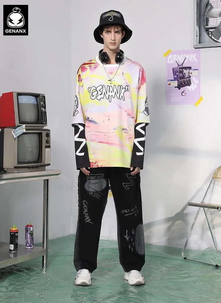 Fake Two Piece Hip Hop Crew Neck Sweatshirt