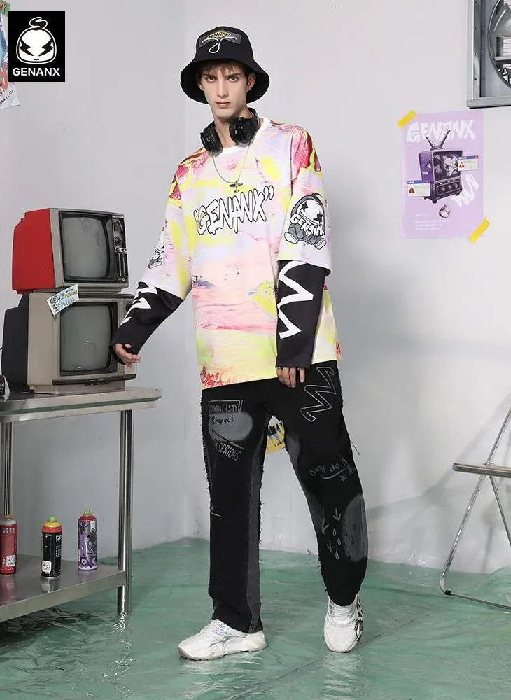 Fake Two Piece Hip Hop Crew Neck Sweatshirt