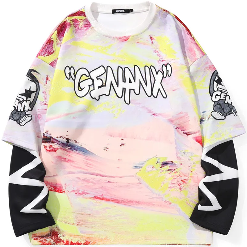 Fake Two Piece Hip Hop Crew Neck Sweatshirt
