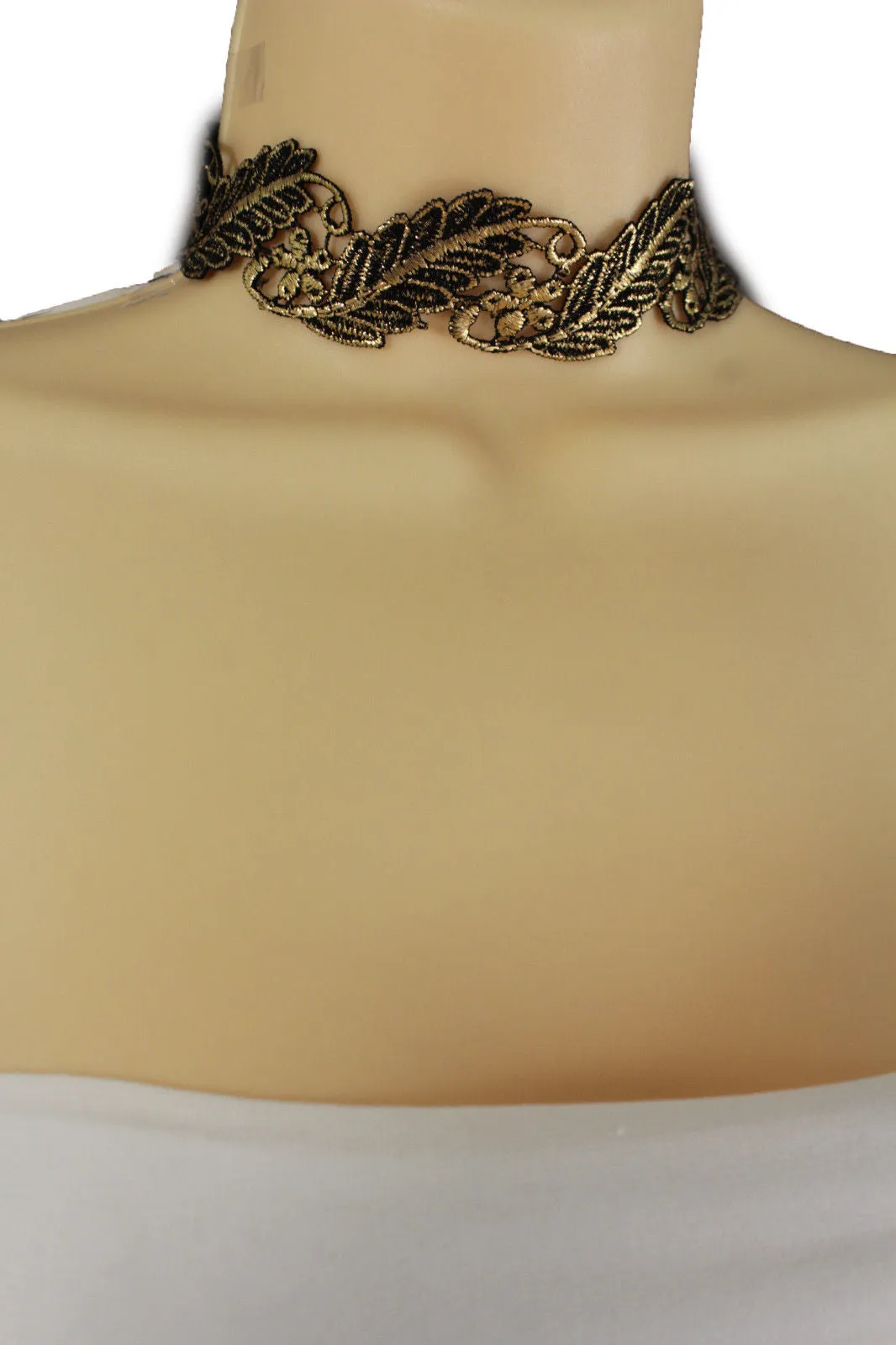 Gold Black Wide Long Leaves Flower Choker Necklace Women Chunky Hip Hop