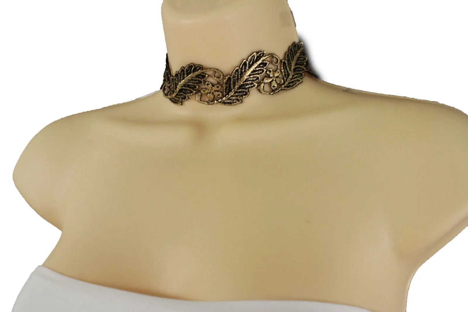 Gold Black Wide Long Leaves Flower Choker Necklace Women Chunky Hip Hop