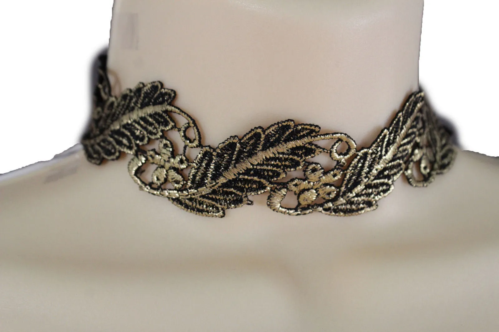 Gold Black Wide Long Leaves Flower Choker Necklace Women Chunky Hip Hop