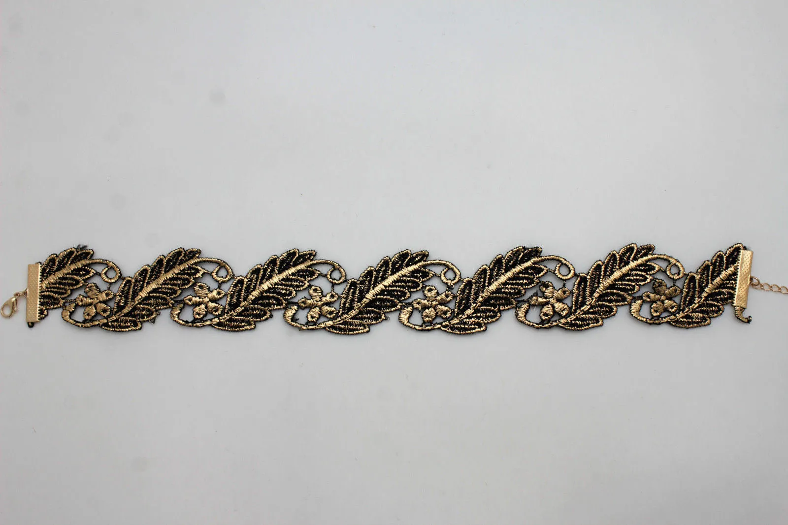 Gold Black Wide Long Leaves Flower Choker Necklace Women Chunky Hip Hop