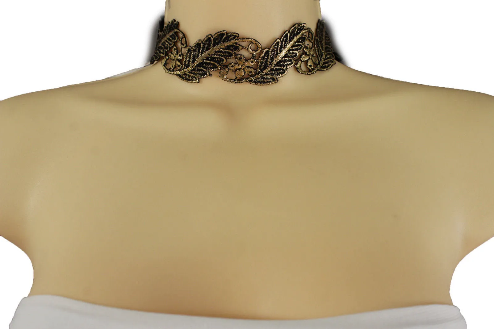 Gold Black Wide Long Leaves Flower Choker Necklace Women Chunky Hip Hop