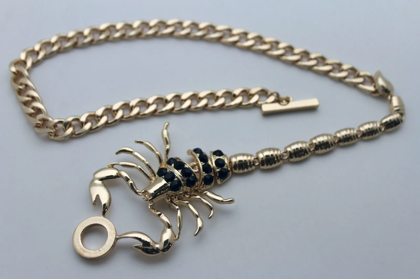 Gold Metal Chain Pearl Bead Choker Short Necklace Silver Black Rhinestones Big Scorpion Pendant