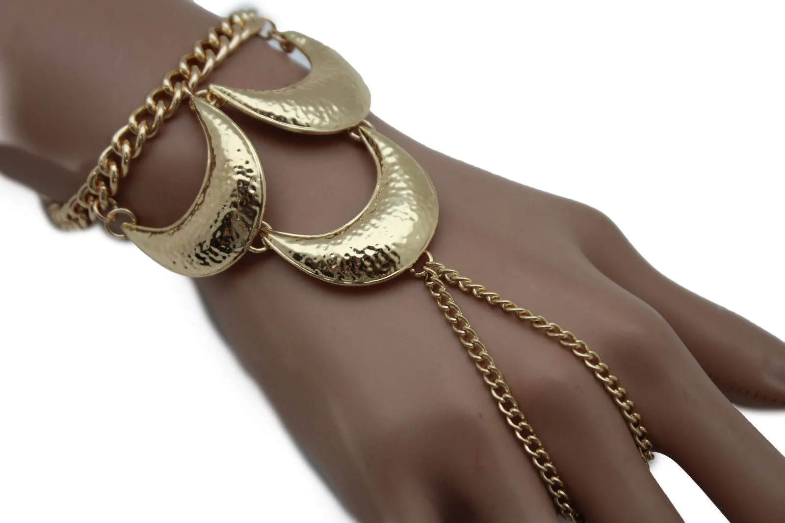 Gold Metal Hand Chain Bracelet Moons Crescent Casual Trendy