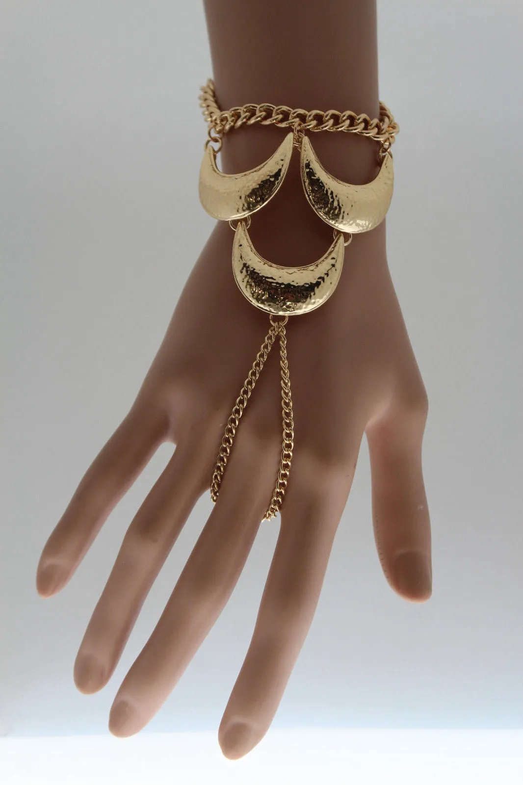 Gold Metal Hand Chain Bracelet Moons Crescent Casual Trendy