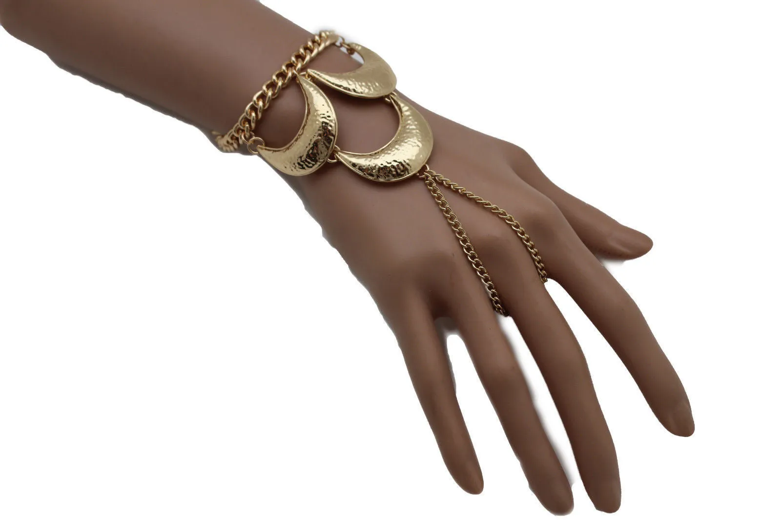Gold Metal Hand Chain Bracelet Moons Crescent Casual Trendy