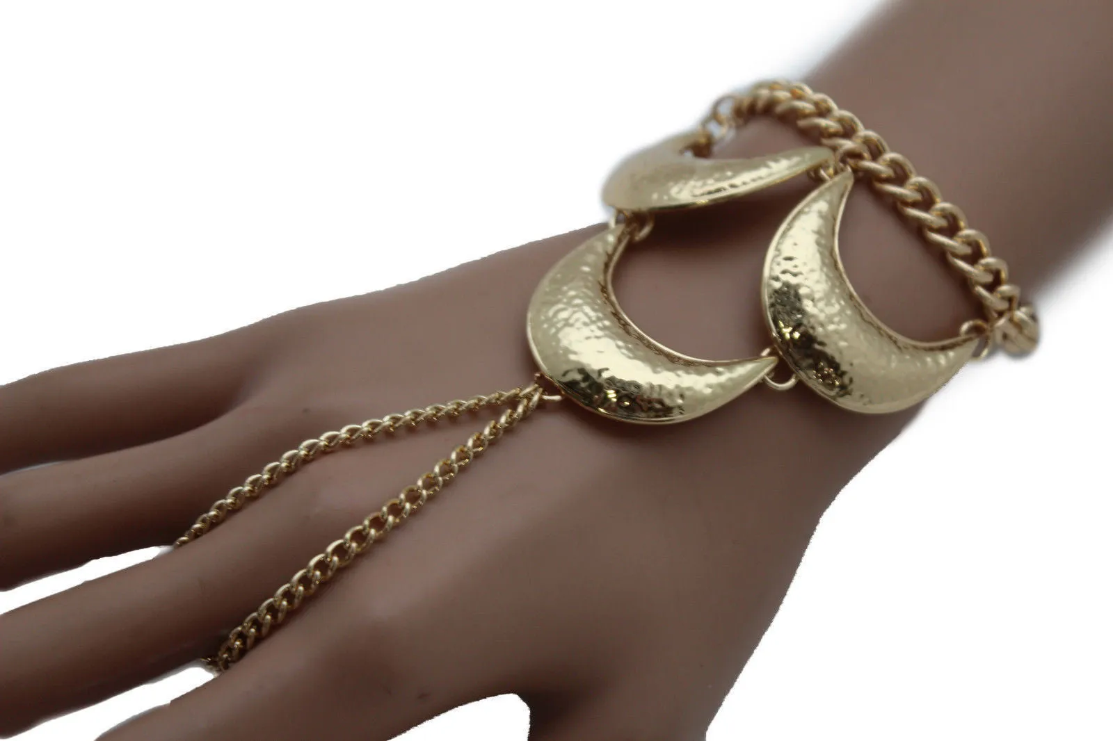 Gold Metal Hand Chain Bracelet Moons Crescent Casual Trendy