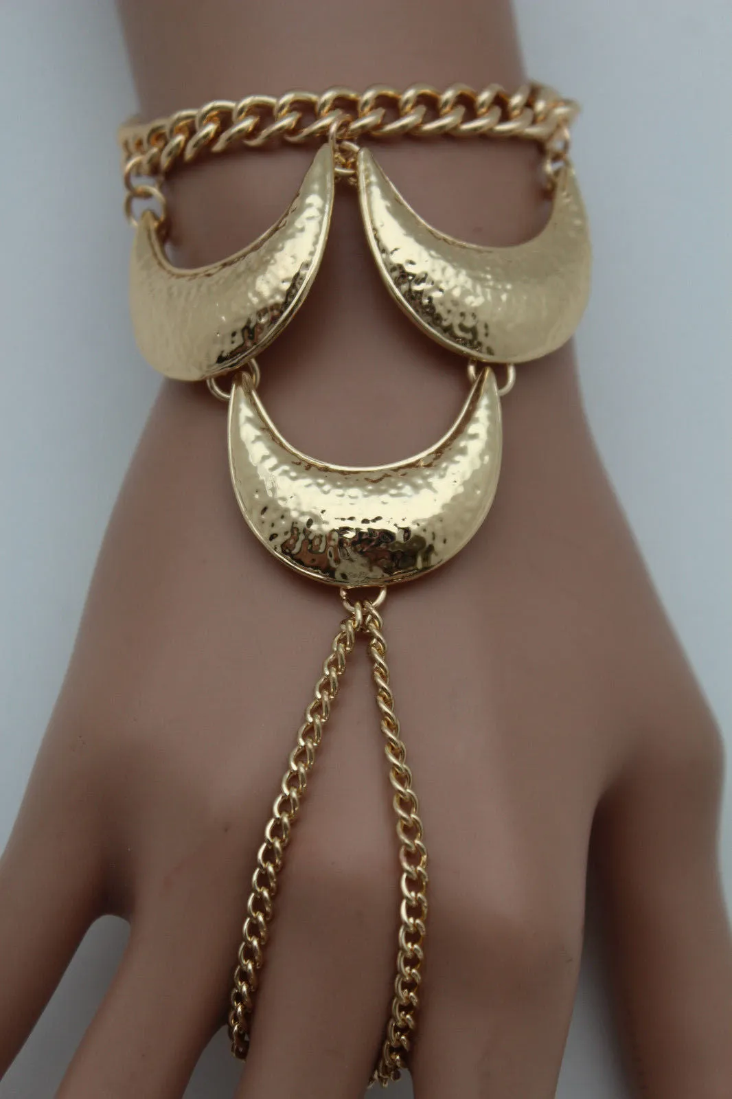 Gold Metal Hand Chain Bracelet Moons Crescent Casual Trendy