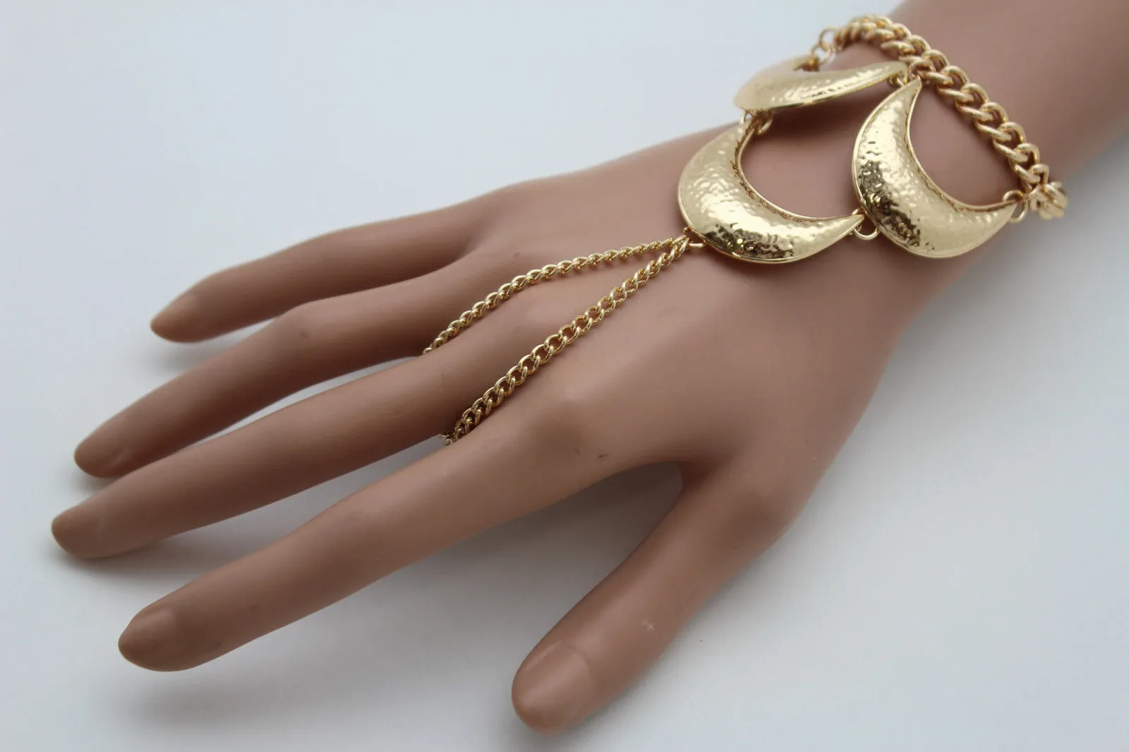 Gold Metal Hand Chain Bracelet Moons Crescent Casual Trendy