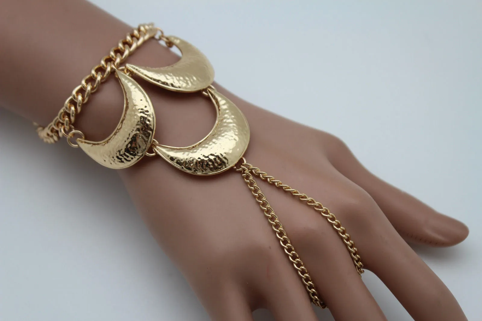 Gold Metal Hand Chain Bracelet Moons Crescent Casual Trendy