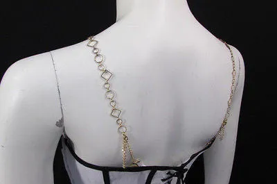 Gold Metal Lingerie Bra Straps Squares Circles Decorative