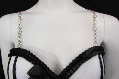 Gold Metal Lingerie Bra Straps Squares Circles Decorative