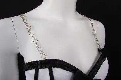 Gold Metal Lingerie Bra Straps Squares Circles Decorative