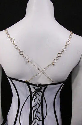 Gold Metal Lingerie Bra Straps Squares Circles Decorative
