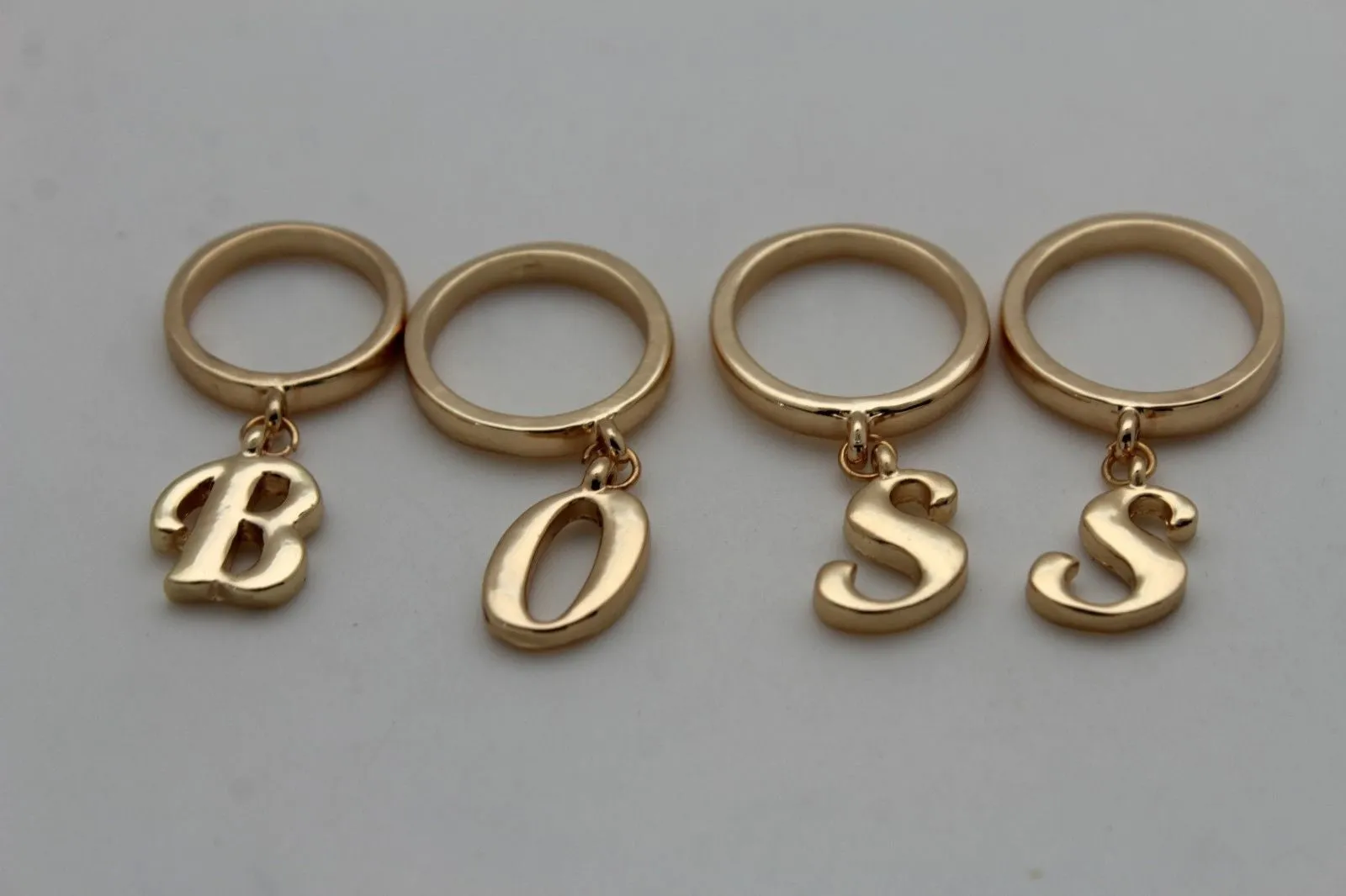 Gold Metal Wide Band 4 Fingers Rings Set BOSS Women Trendy