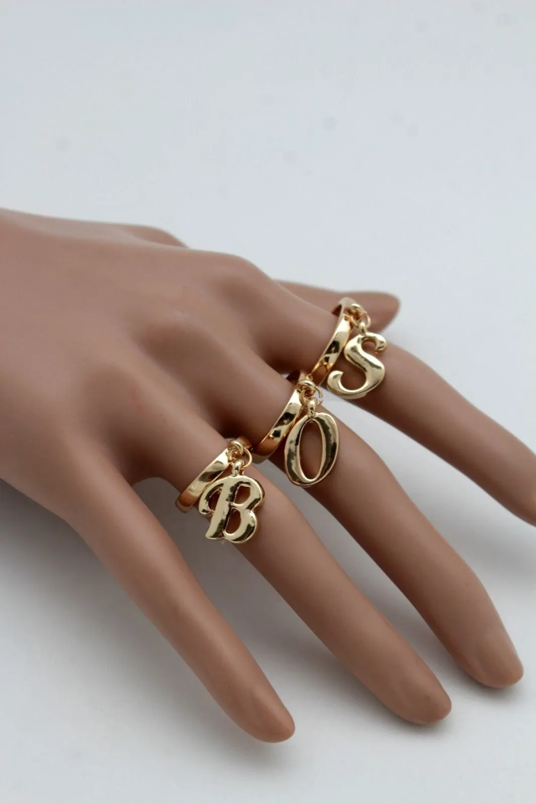 Gold Metal Wide Band 4 Fingers Rings Set BOSS Women Trendy