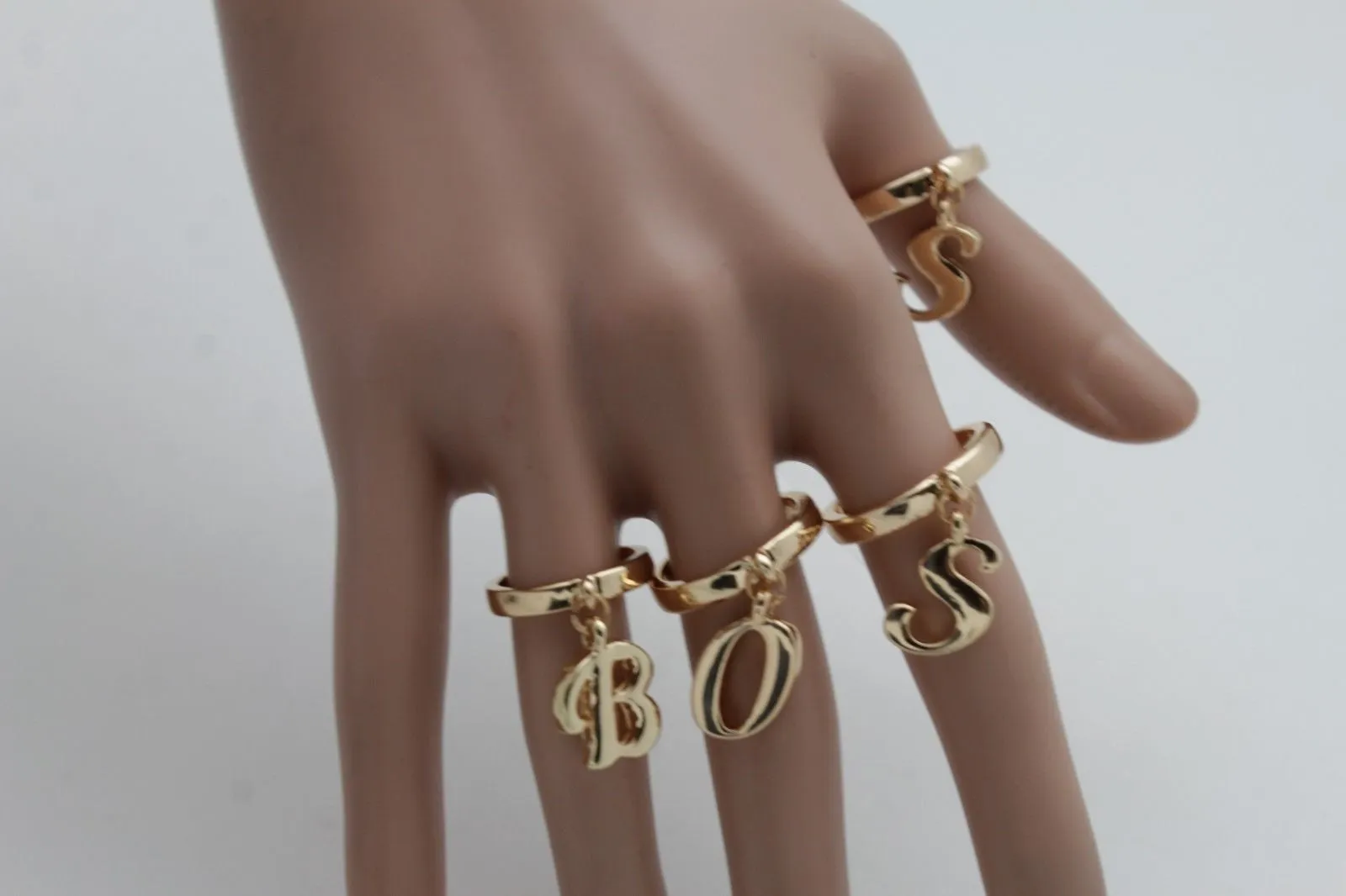 Gold Metal Wide Band 4 Fingers Rings Set BOSS Women Trendy