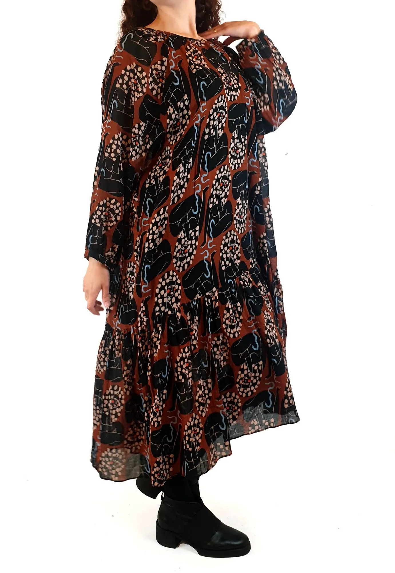 Gorman   Claire Johnson earthy toned print long sleeve dress size 10
