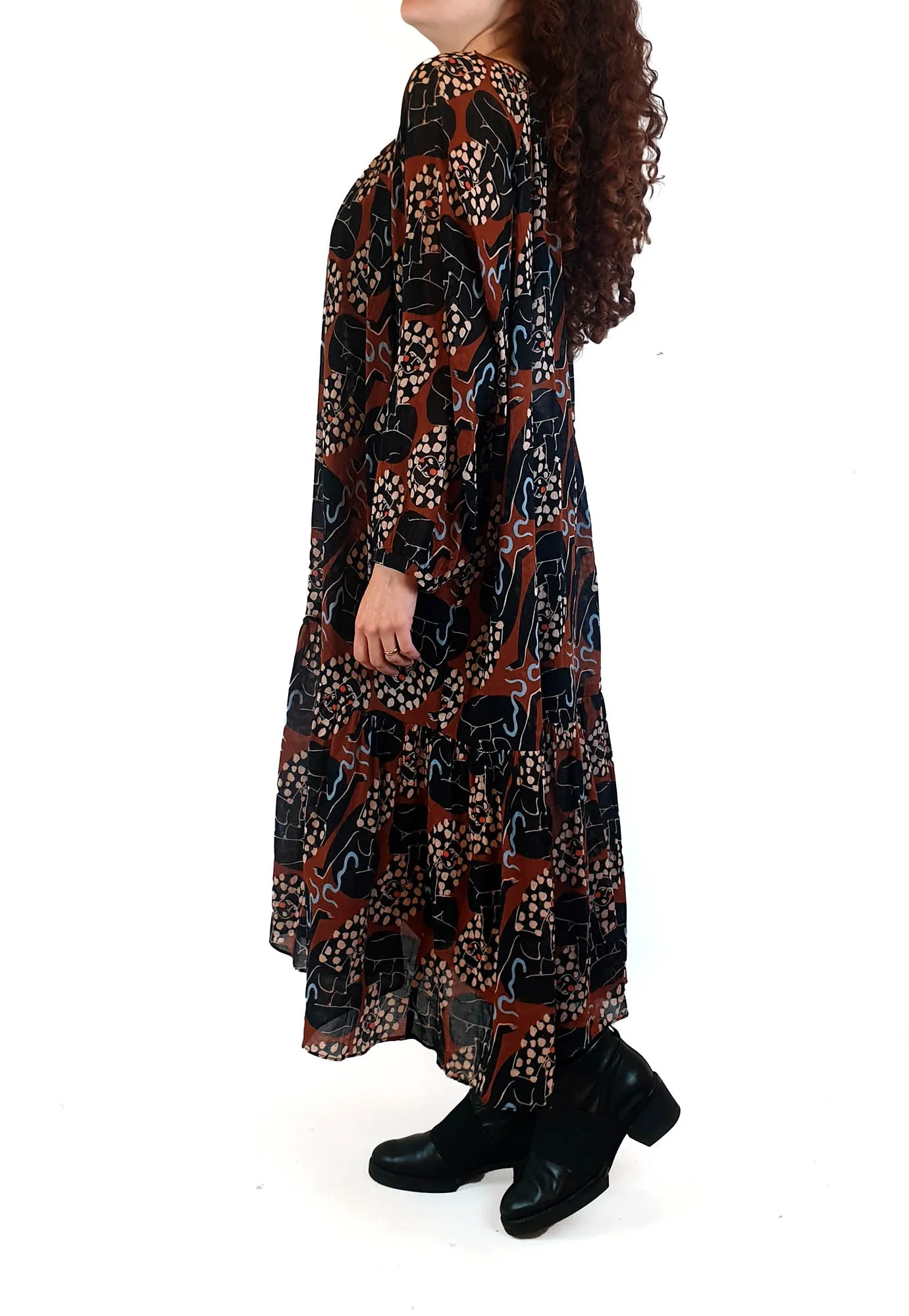 Gorman   Claire Johnson earthy toned print long sleeve dress size 10