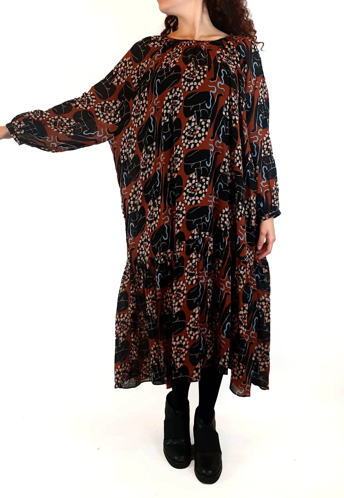 Gorman   Claire Johnson earthy toned print long sleeve dress size 10